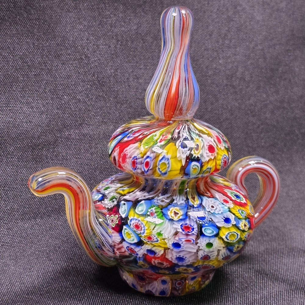 Vintage 1960s Ventian Millefiori Murano Glass Paperweight Tea Pot